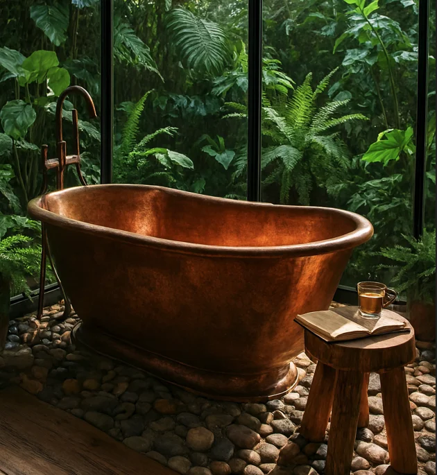 7+ Ý Tưởng Thiết Kế Phòng Tắm Master Sang Trọng Với Bồn Tắm Đồng 28 Mang thiên nhiên vào phòng tắm để tạo ra một không gian chữa lành tuyệt đối