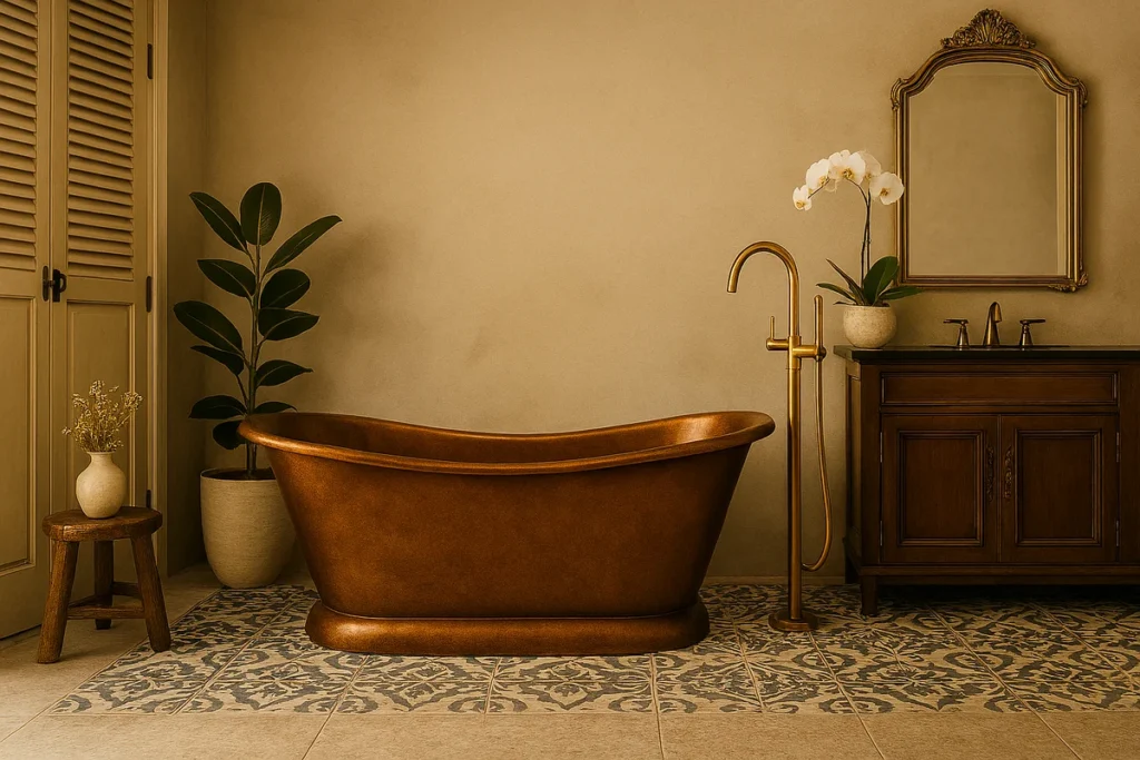 7+ Ý Tưởng Thiết Kế Phòng Tắm Master Sang Trọng Với Bồn Tắm Đồng Mot su ket hop mang hoi huong hoai co lang man