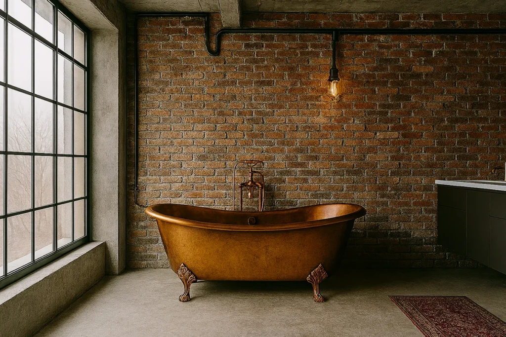 Thiết Kế Phòng Tắm Với Bồn Tắm Đồng: Cẩm Nang Cho Mọi Không Gian Đẳng Cấp Phong Cach Industrial Cong Nghiep Su Tuong Phan Day Tao Bao