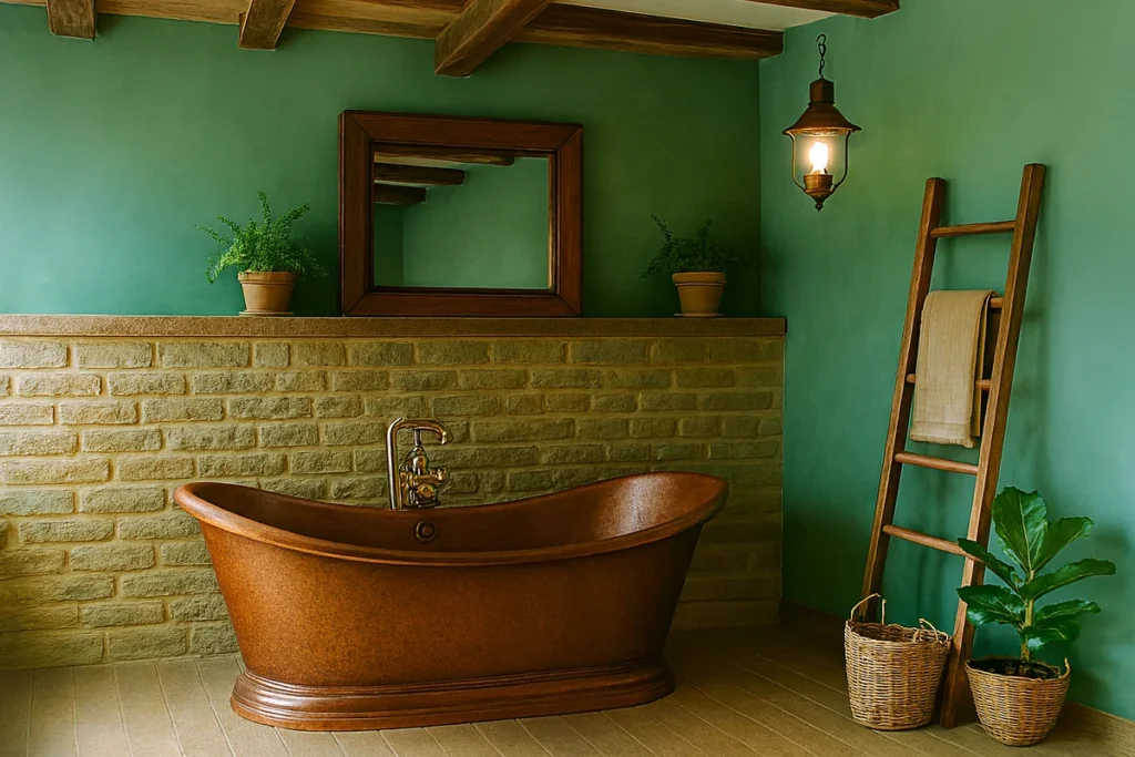 Thiết Kế Phòng Tắm Với Bồn Tắm Đồng: Cẩm Nang Cho Mọi Không Gian Đẳng Cấp Phong Cach Rustic Farmhouse Su Giao Thoa Giua Moc Mac va Am Cung