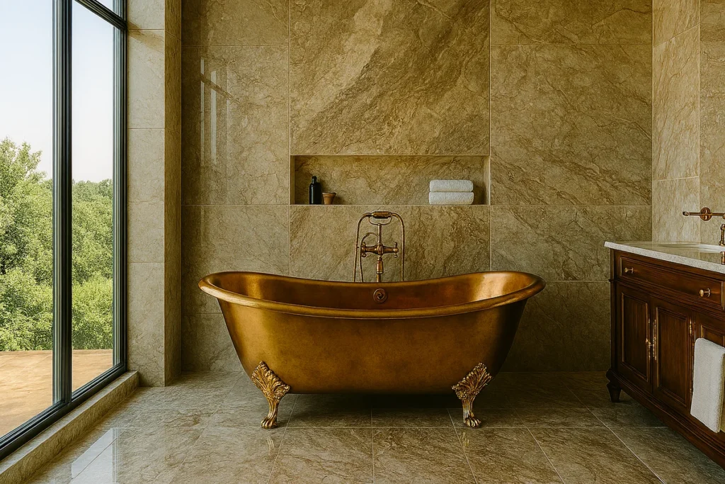 Thiết Kế Phòng Tắm Với Bồn Tắm Đồng: Cẩm Nang Cho Mọi Không Gian Đẳng Cấp 29 Phong Cách Sang Trọng (Luxury & Master Bathroom) Nâng Tầm Đẳng Cấp