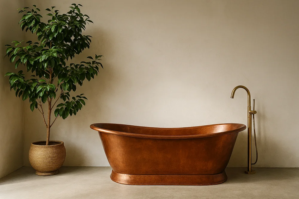 Tối Giản Mà Tinh Tế: Nghệ Thuật Đưa Bồn Tắm Đồng Vào Phòng Tắm Minimalism 25 Sự đối lập giữa bồn tắm đồng và không gian tối giản