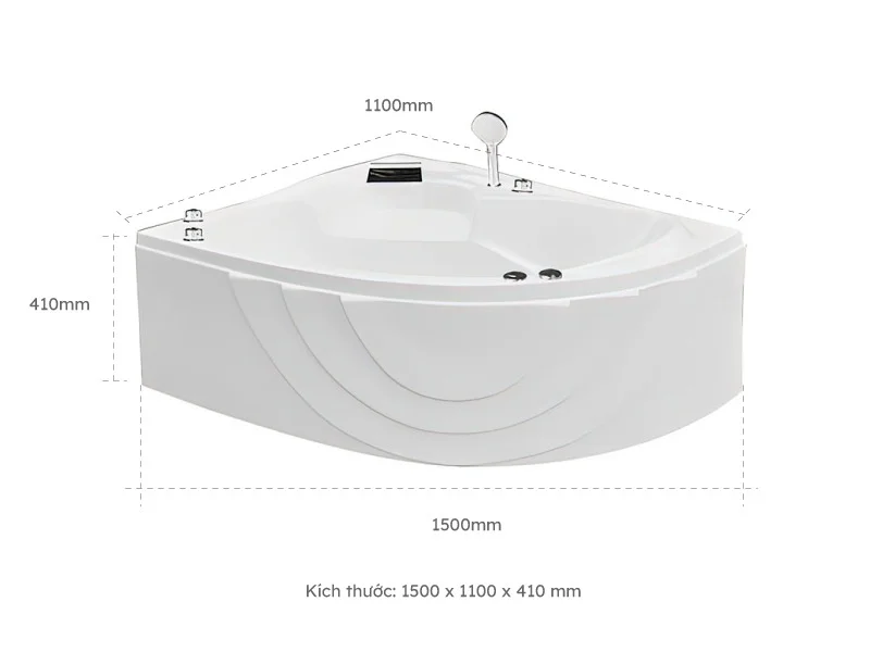 Kích thước bồn tắm nằm chuẩn nhất 2025: Cách chọn Size cho mọi không gian 6 Kích thước bồn tắm nằm chuẩn nhất 2025: Cách chọn Size cho mọi không gian Kich thuoc bon tam goc 1500 x 1100 x410 mm