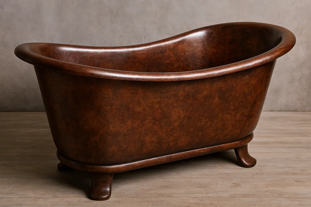 Patina Trên Đồng Là Gì? Vẻ Đẹp Của Thời Gian Hay Là Vấn Đề Cần Xử Lý? Mot chiec bon tam dong phat trien lop patina nau sam tu nhien mang lai ve dep co dien va doc ban