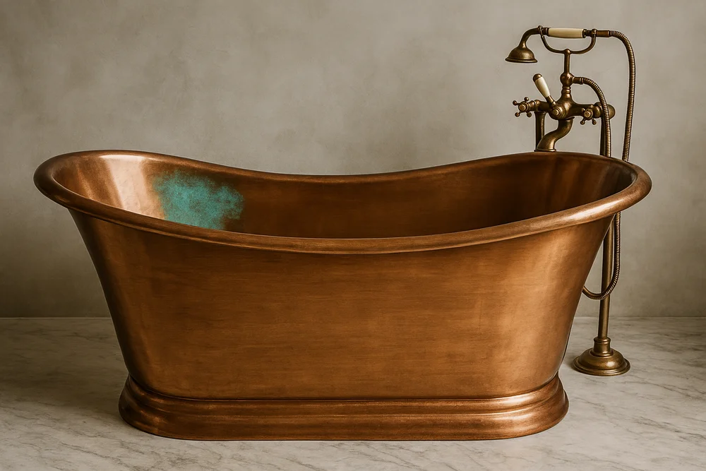 Cách Xử Lý Vết Ố Xanh Trên Bồn Tắm Đồng Nhanh Chóng và An Toàn Mot vet o xanh patina cuc bo day la phan ung tu nhien cua dong va hoan toan co the lam sach