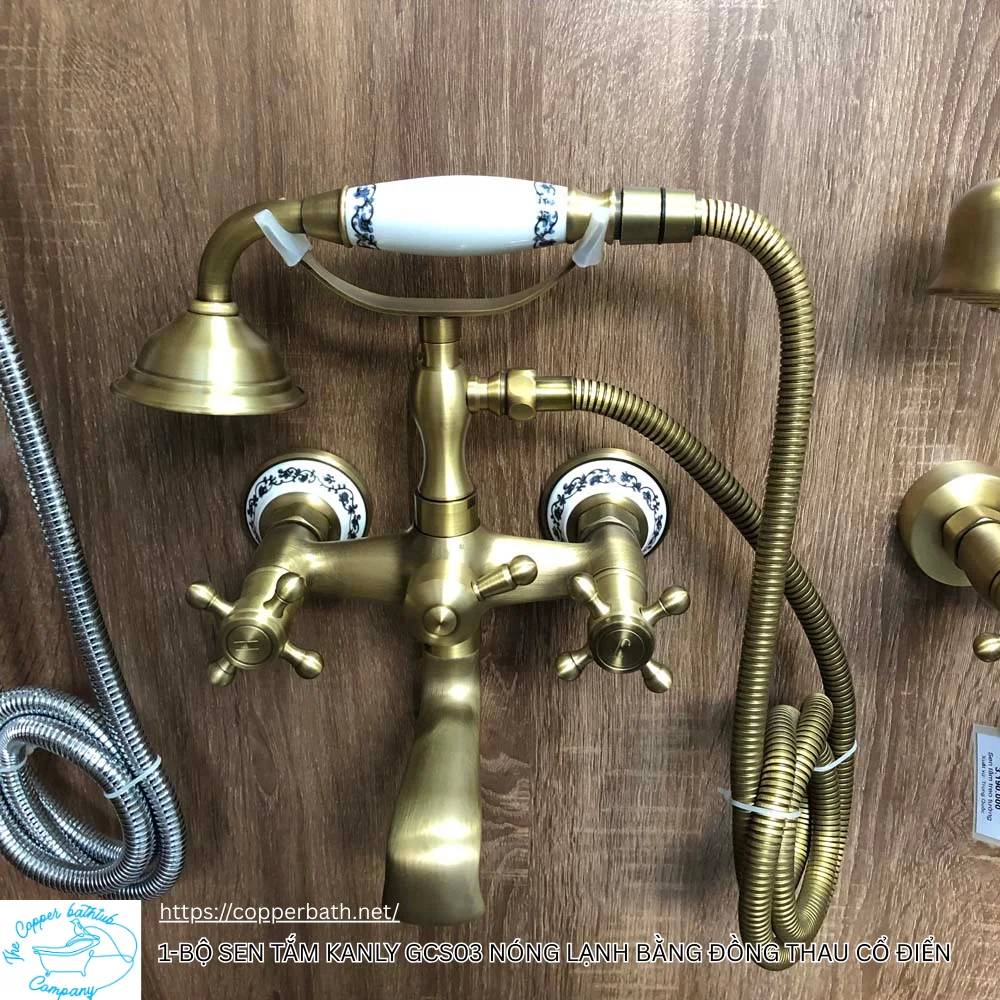 Top 5 Loại Vòi Sen Xả Bồn (Sen Đặt Sàn) Đẹp Nhất Cho Bồn Tắm Đồng 1 Bo sen tam Kanly GCS03 nong lanh bang dong thau co dien