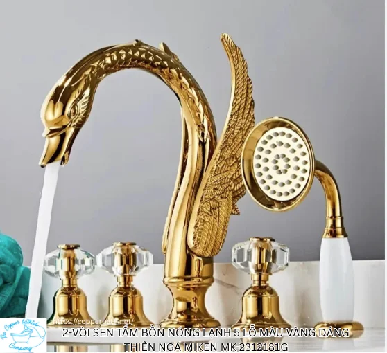 Top 5 Loại Vòi Sen Xả Bồn (Sen Đặt Sàn) Đẹp Nhất Cho Bồn Tắm Đồng 2 Voi sen tam bon nong lanh 5 lo mau vang dang thien nga Miken MK 2312181G