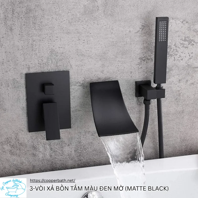Top 5 Loại Vòi Sen Xả Bồn (Sen Đặt Sàn) Đẹp Nhất Cho Bồn Tắm Đồng 3 Voi xa bon tam mau Den Mo Matte Black