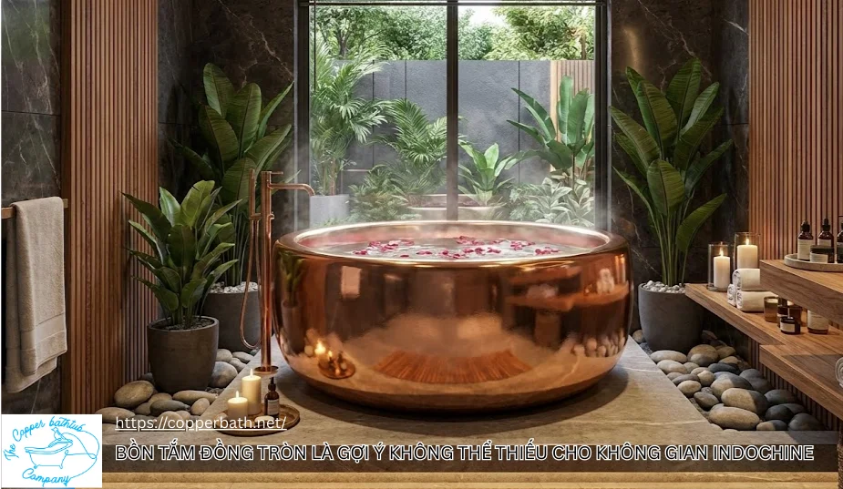Phong Cách Indochine (Đông Dương): Tại Sao Bồn Tắm Đồng Là Mảnh Ghép Hoàn Hảo? Bon tam dong tron la goi y khong the thieu cho khong gian indochine