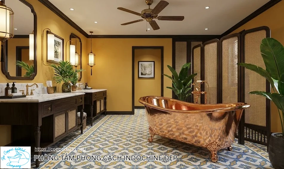 Phong Cách Indochine (Đông Dương): Tại Sao Bồn Tắm Đồng Là Mảnh Ghép Hoàn Hảo? 7 Phòng tắm phong cách indochine đẹp