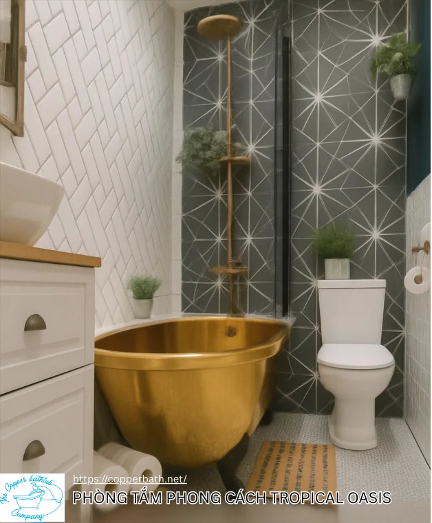 Cách Xử Lý Phòng Tắm Nhỏ 3m2 Vẫn Có Bồn Tắm Cực Chill. Gợi ý 10 phong cách phòng tắm nhỏ xu hướng 7 Cách Xử Lý Phòng Tắm Nhỏ 3m2 Vẫn Có Bồn Tắm Cực Chill. Gợi ý 10 phong cách phòng tắm nhỏ xu hướng phong tam phong cach Tropical Oasis