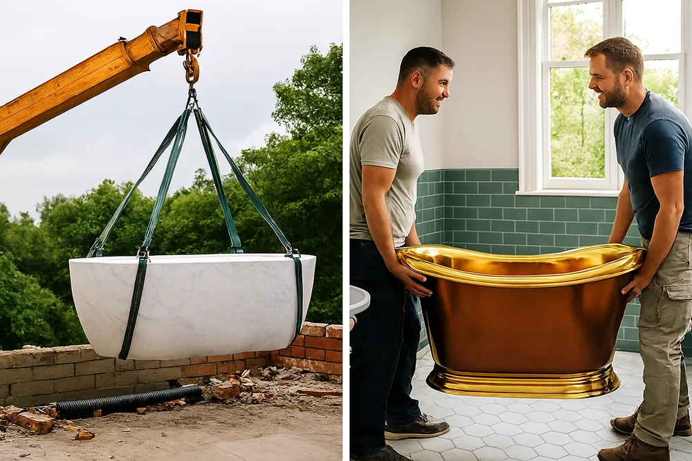 Nên Dùng Bồn Tắm Đá Hay Bồn Tắm Đồng? Cuộc Chiến Của Sự Vương Giả so sanh trong luong thi cong bon tam