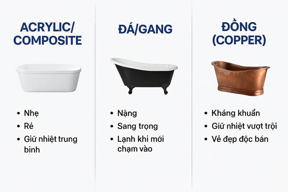Top 7 Thương Hiệu Bồn Tắm Cao Cấp Nhập Khẩu Đáng Mua Nhất Tại Việt Nam so sanh uu nhuoc diem bon tam da acrylic va bon tam dong