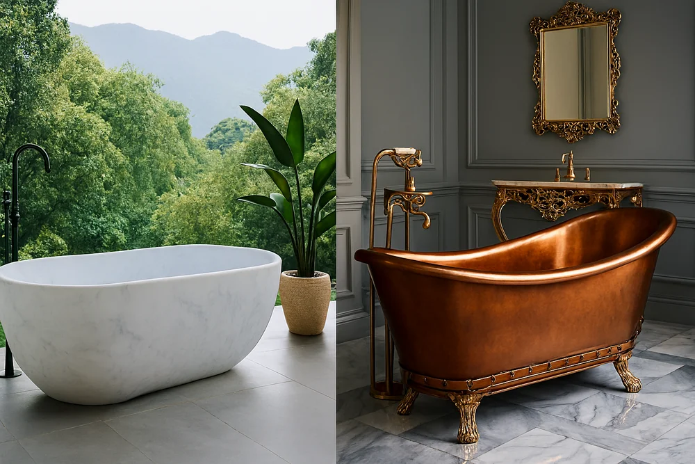 Nên Dùng Bồn Tắm Đá Hay Bồn Tắm Đồng? Cuộc Chiến Của Sự Vương Giả 13 so sánh vẻ đẹp của bồn tắm đá và bồn tắm đồng