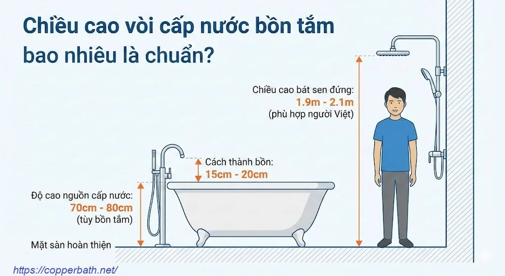 Chiều cao vòi cấp nước bồn tắm bao nhiêu là chuẩn? 1 Chiều cao vòi cấp nước bồn tắm