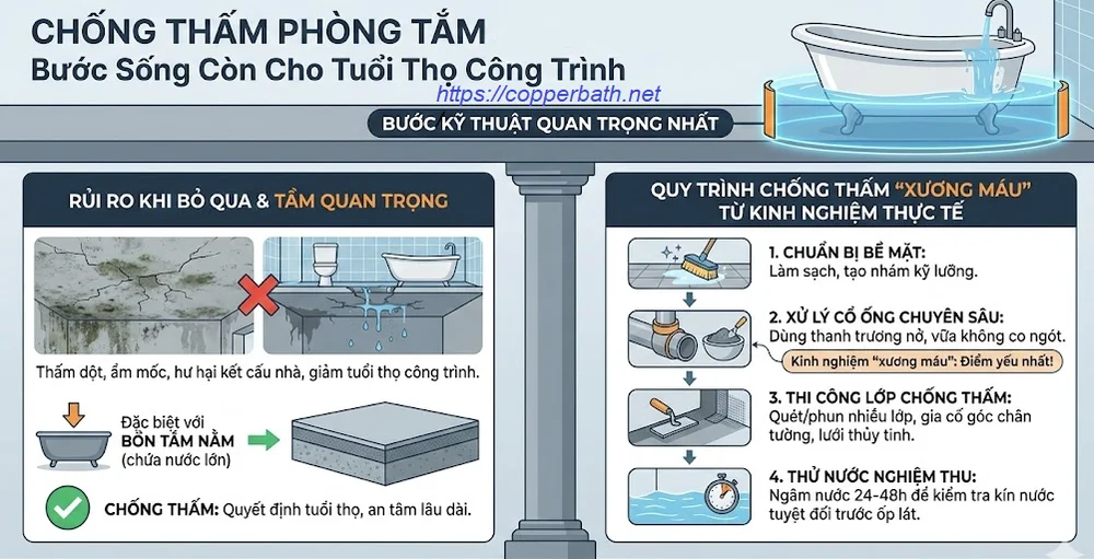 Chống thấm phòng tắm khi lắp đặt bồn tắm nằm: Những lưu ý sống còn 2 Chống thấm phòng tắm